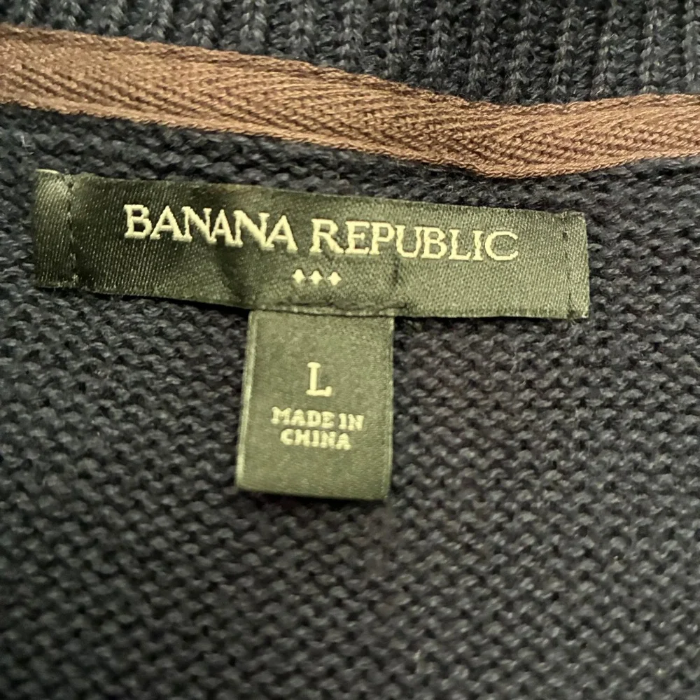 Banana Republic Mens Large Navy Blue Sweater Knit Polo Shirt Long Sleeve Pockets